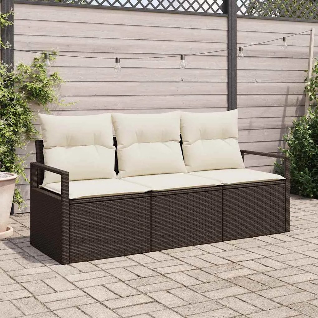 vidaXL Σετ Καναπέ Κήπου 3 pcs Καφέ, Κρέμα Πολυ rattan, βαμμένο ατσάλι