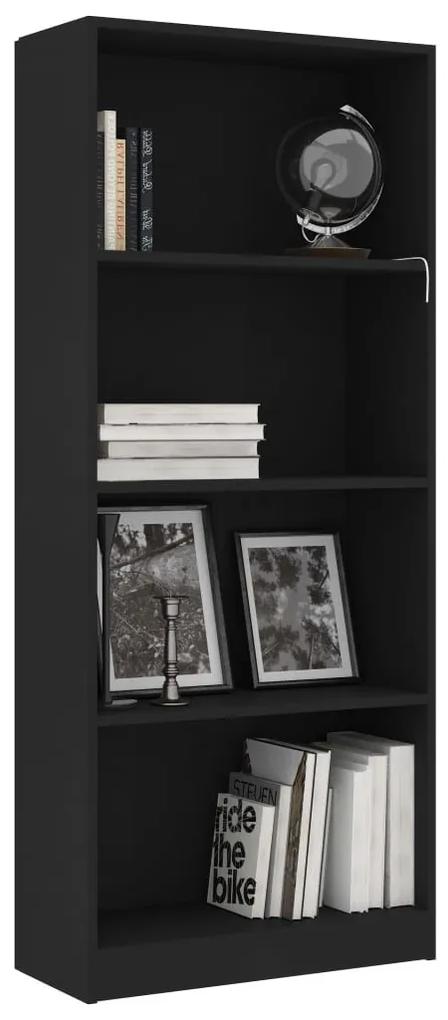 Βιβλιοθήκη με 4 Ράφια Λευκή 60 x 24 x 142 εκ. από Μοριοσανίδα - Μαύρο