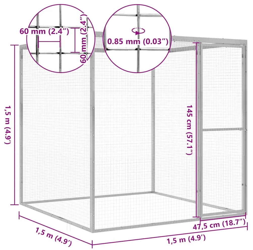 vidaXL Κλουβί Γάτας 1,5 x 1,5 x 1,5 μ. από Γαλβανισμένο Χάλυβα