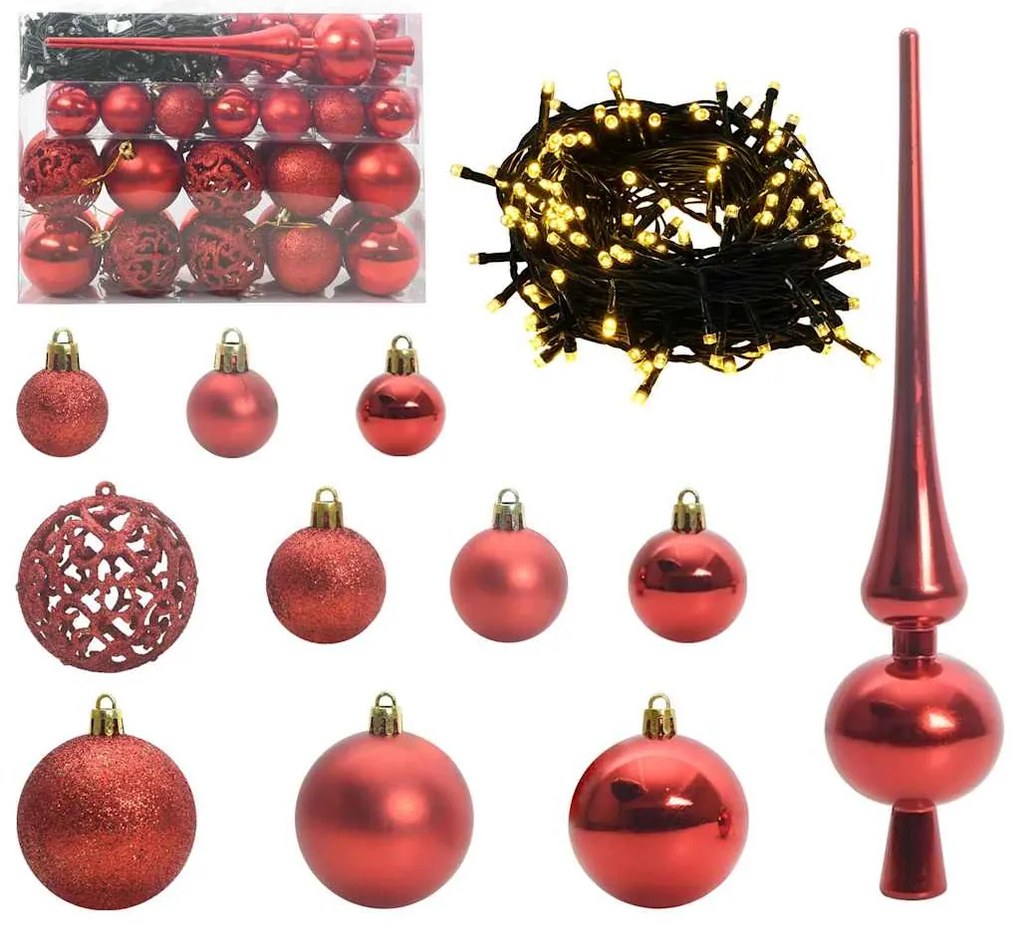 vidaXL Τεχνητό Χριστουγεννιάτικο Δέντρο με Φώτα και Σετ Μπάλες 180 cm