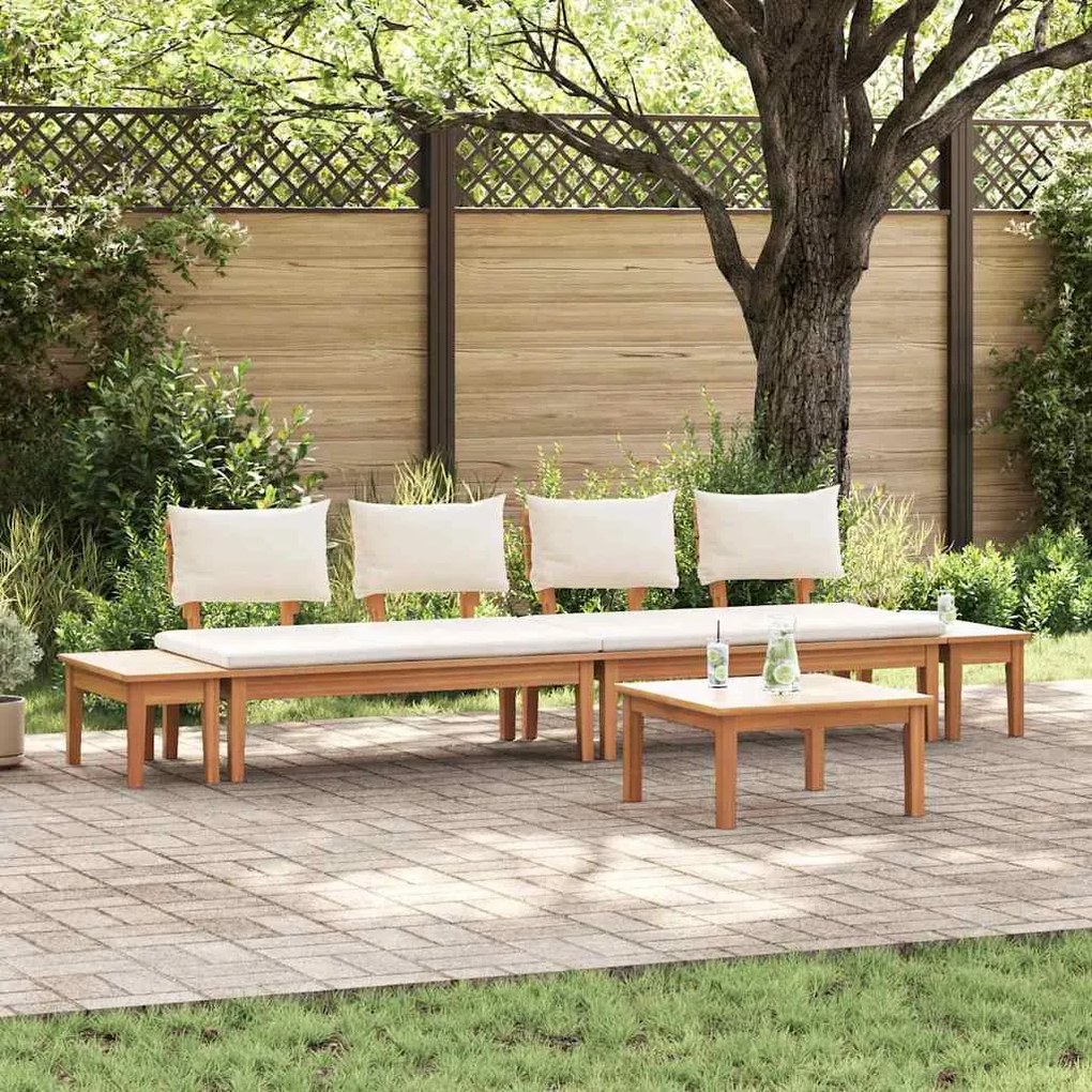 vidaXL Σετ Παγκάκι Κήπου 5 pcs Καφέ, Κρέμα Πολυ rattan, βαμμένο ατσάλι
