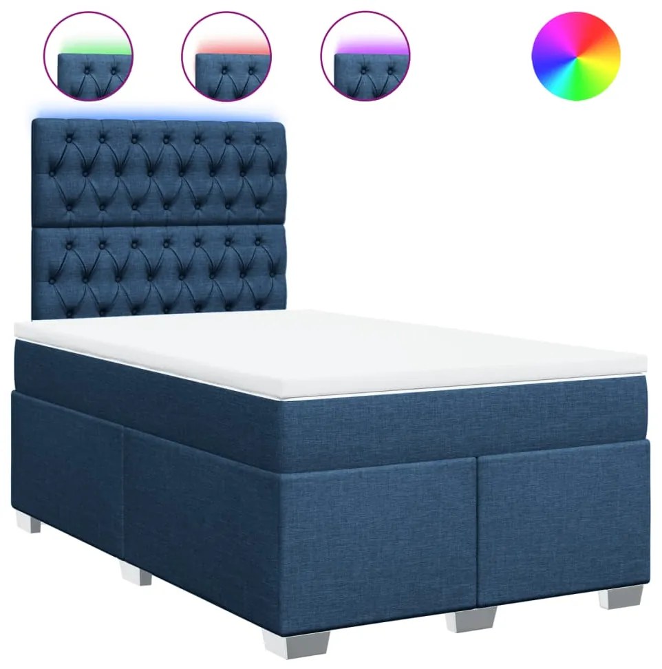 vidaXL Κρεβάτι Boxspring με Στρώμα Μπλε 120x190 εκ. Υφασμάτινο