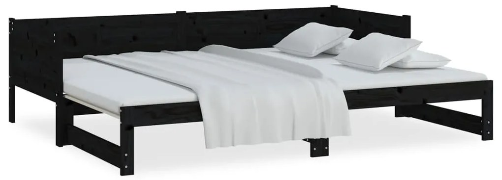 vidaXL Καναπές Κρεβάτι Συρόμενος Μαύρος 2x(90x200) εκ. από Μασίφ Πεύκο
