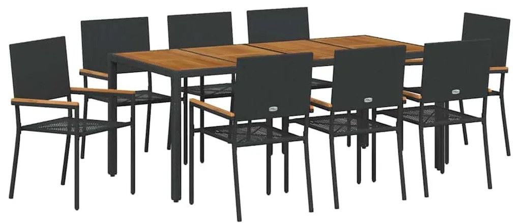 vidaXL Σέτ φαγητού για κήπο 9 pcs Μαύρο συνθετικό ρατάν