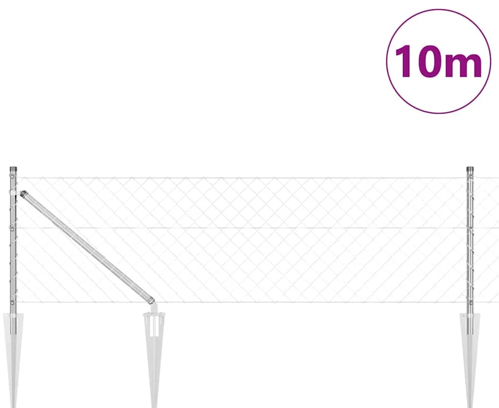 vidaXL Φράκτης από αλυσίδα με στύλους Ασημί 10 x 0.4 μ Ατσάλι