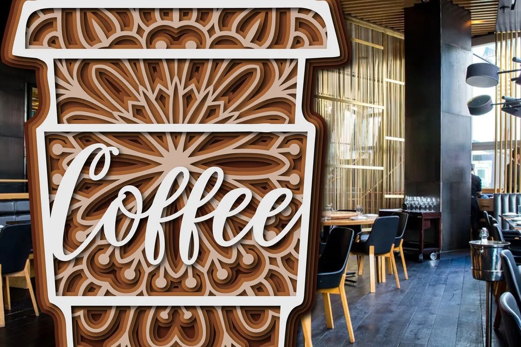 Σετ των 2 Intra απο ξύλο plywood 3mm-4mm πάχος 3D Layered Coffee Cup Δίασταση 15x15 cm INTRAFABR-25608054