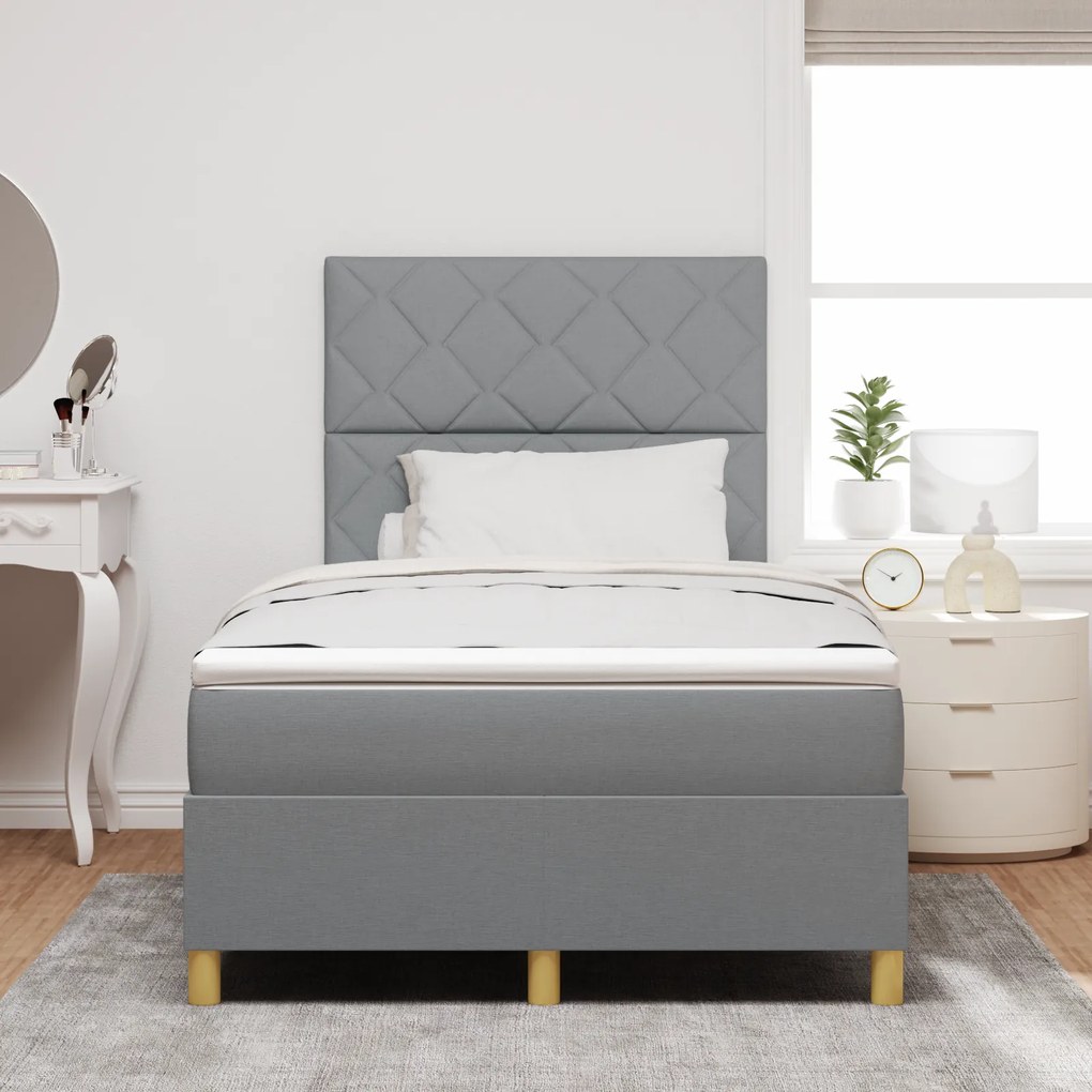 vidaXL Κρεβάτι Box Spring με Στρώμα & LED Ανοιχτό Γκρι 120x200 εκ. Ύφασμα