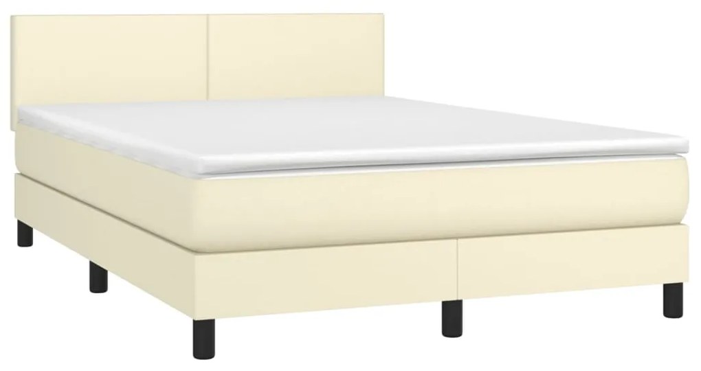 vidaXL Κρεβάτι Boxspring με Στρώμα Κρεμ 140x190εκ. από Συνθετικό Δέρμα