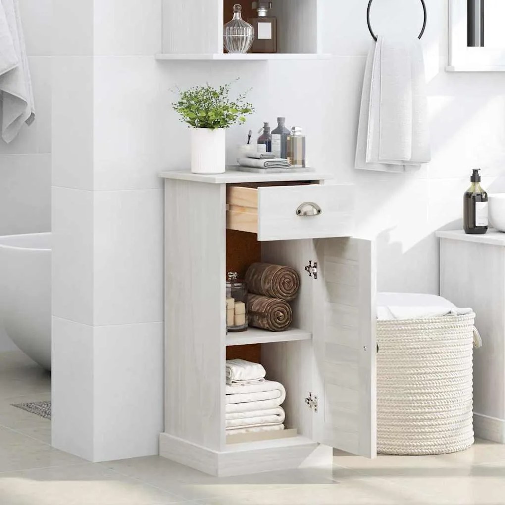 vidaXL Ντουλάπα Μπάνιου Λευκό 37.5 x 34 x 80 εκ Μασίφ ξύλο πεύκου