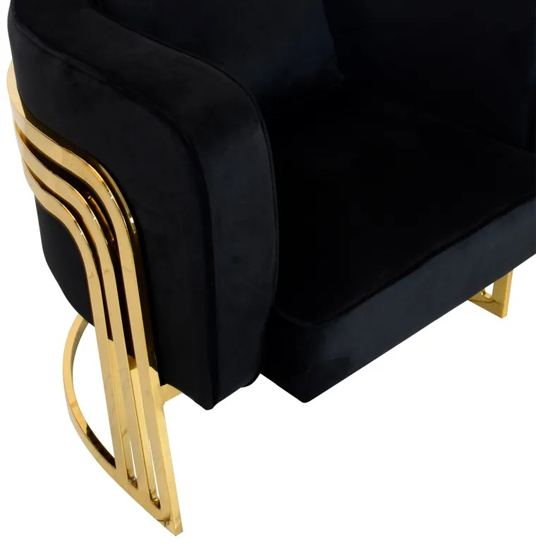 Πολυθρόνα Roblu pakoworld χρυσό μέταλλο και βελούδο σε μαύρη απόχρωση 72x77.4x70εκ