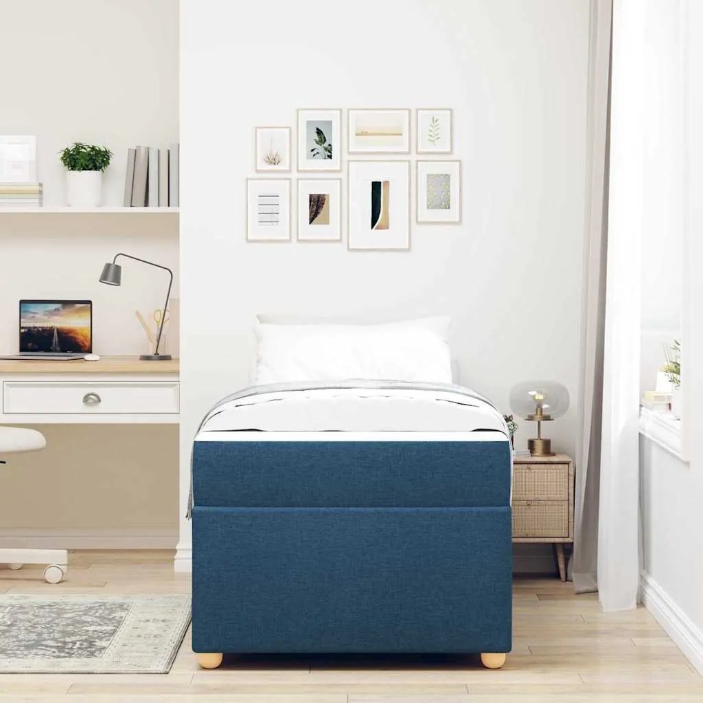 vidaXL Σκελετός Κρεβατιού με στρώμα Μπλε 90 x 190 cm ύφασμα