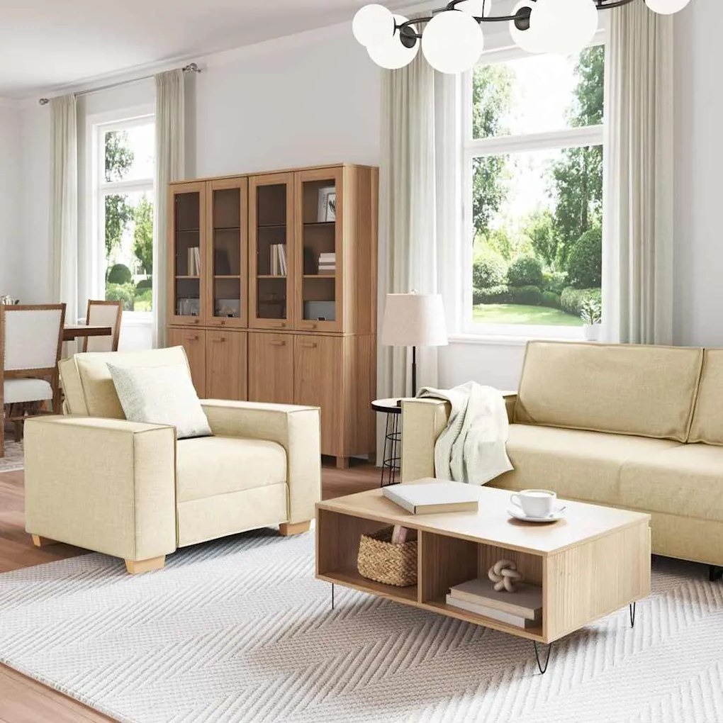 vidaXL Σετ Καναπέ με μαξιλάρι 3 pcs Κρεμ 220 x 78 x 84 εκ. ύφασμα