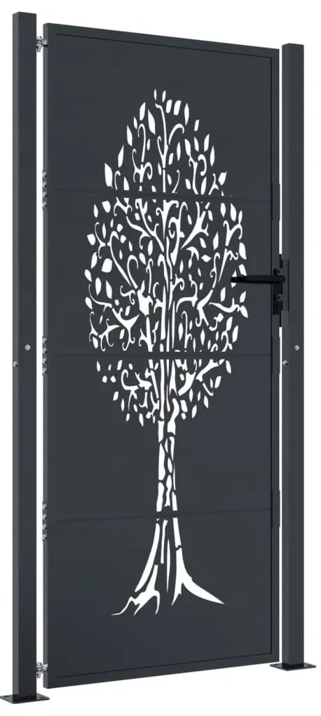 vidaXL Πόρτα Κήπου Ανθρακί 100x200 εκ. Σχέδιο Δέντρου από Ατσάλι