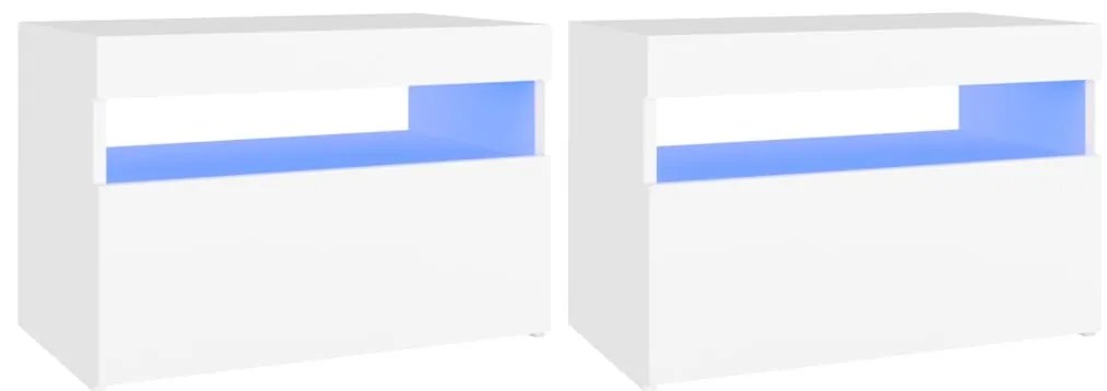 vidaXL Κομοδίνα με LED 2 τεμ. Λευκά 60x35x40 εκ. Επεξεργασμένο Ξύλο