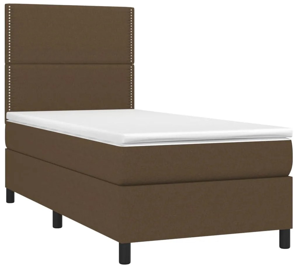 Κρεβάτι Boxspring με Στρώμα &amp; LED Σκ.Καφέ 100x200 εκ Υφασμάτινο - Καφέ