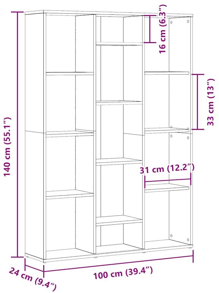 Διαχωριστικό/Βιβλιοθήκη Τεχνίτης Δρυς 100x24x140 εκ Μοριοσανίδα - Καφέ