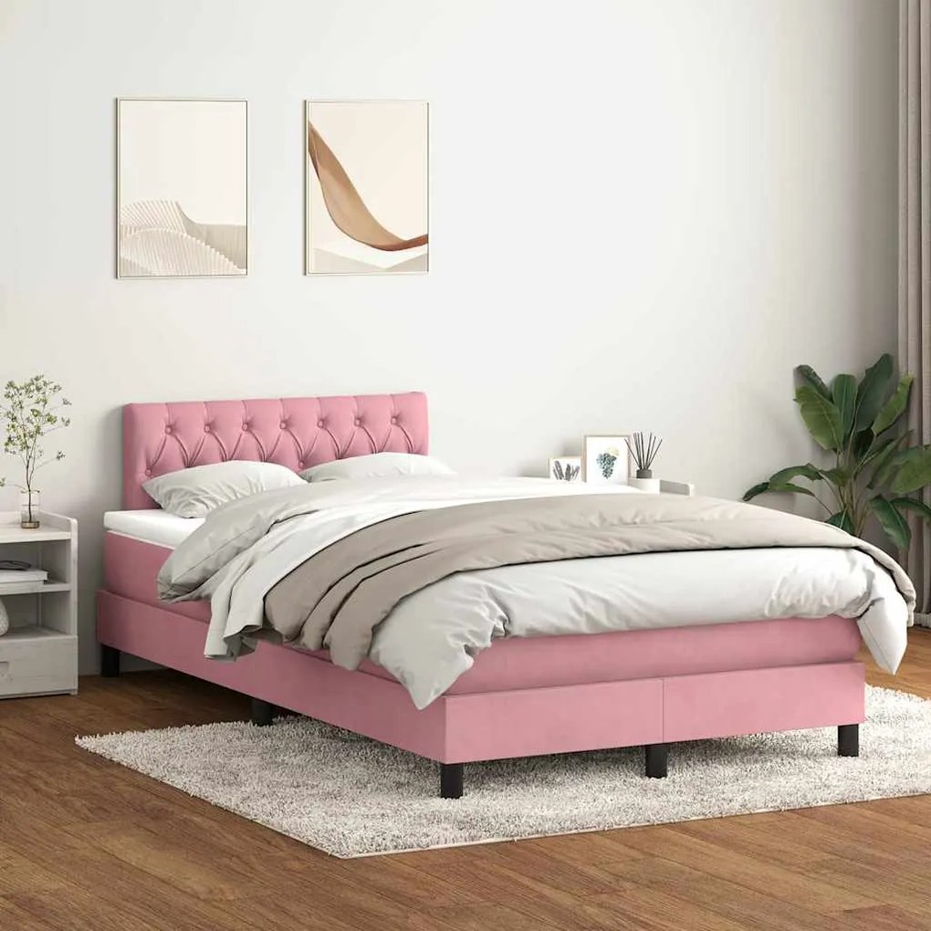 vidaXL Box Spring κρεβάτι με στρώμα ροζ 120x220 cm Βελούδινο