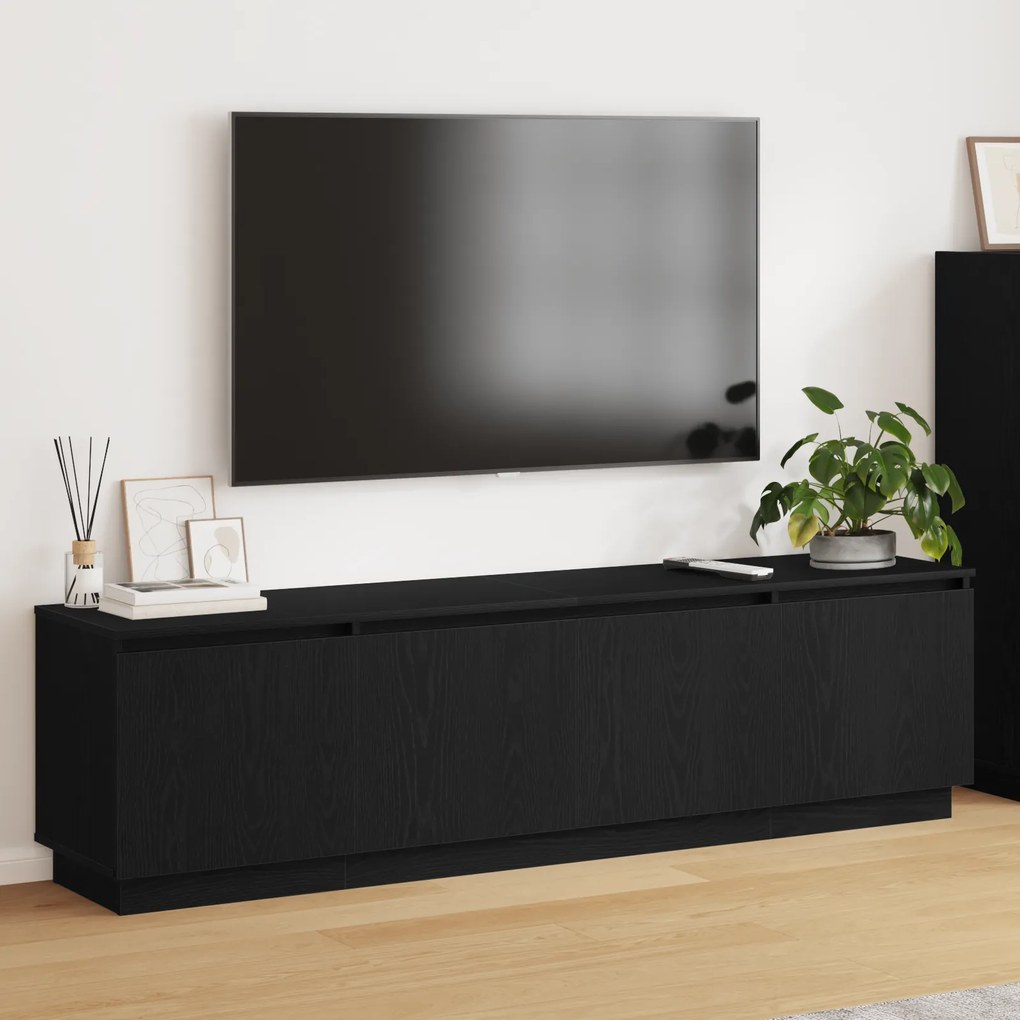 vidaXL Επίπεδο τηλεόρασης με LED Μαύρη Δρυς 180x38x49 εκ. Κατασκευασμένο ξύλο