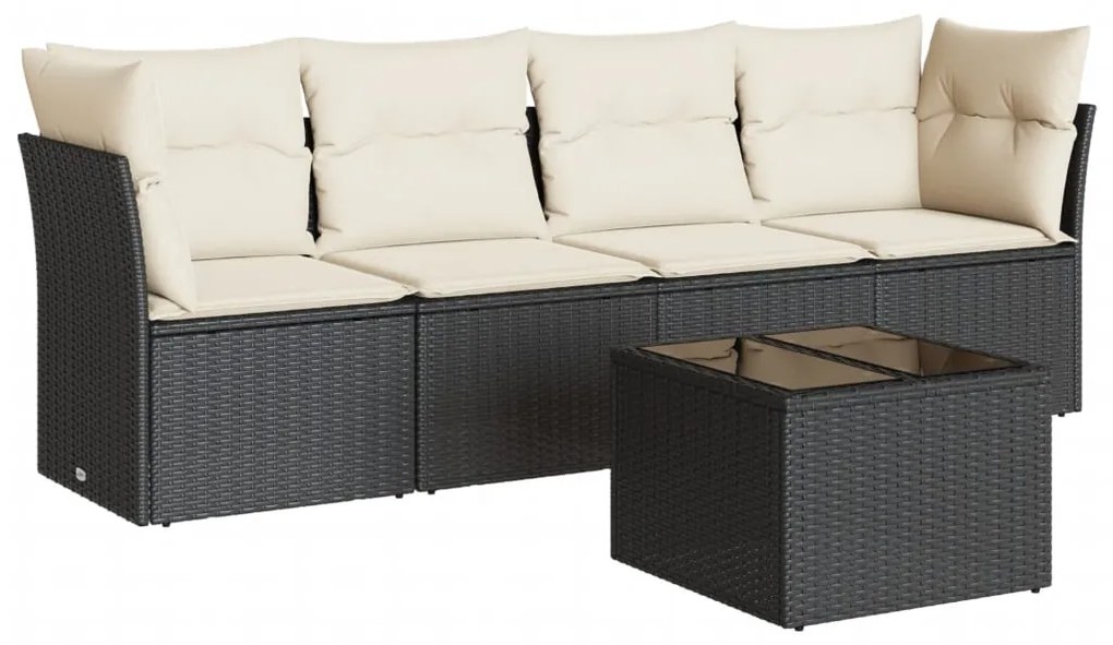 vidaXL Σετ Καναπέ Κήπου 5 Τεμαχίων Μαύρο Συνθετικό Ρατάν με Μαξιλάρια