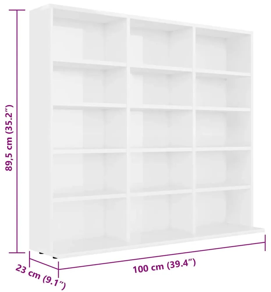 vidaXL Έπιπλο για CD Γυαλιστερό Λευκό 100 x 23 x 89,5 εκ. Επεξ. Ξύλο