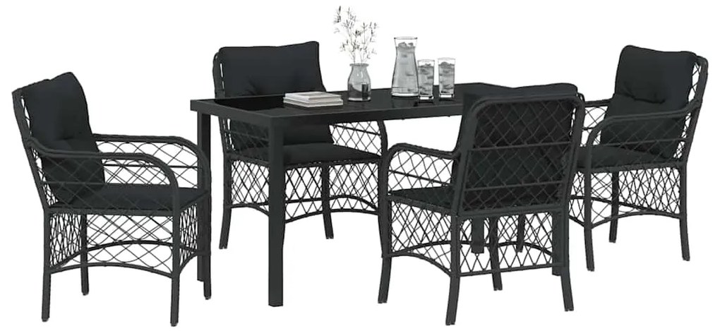 vidaXL Σέτ φαγητού για κήπο με μαξιλάρι 5 pcs Μαύρο Πολυ ράταν