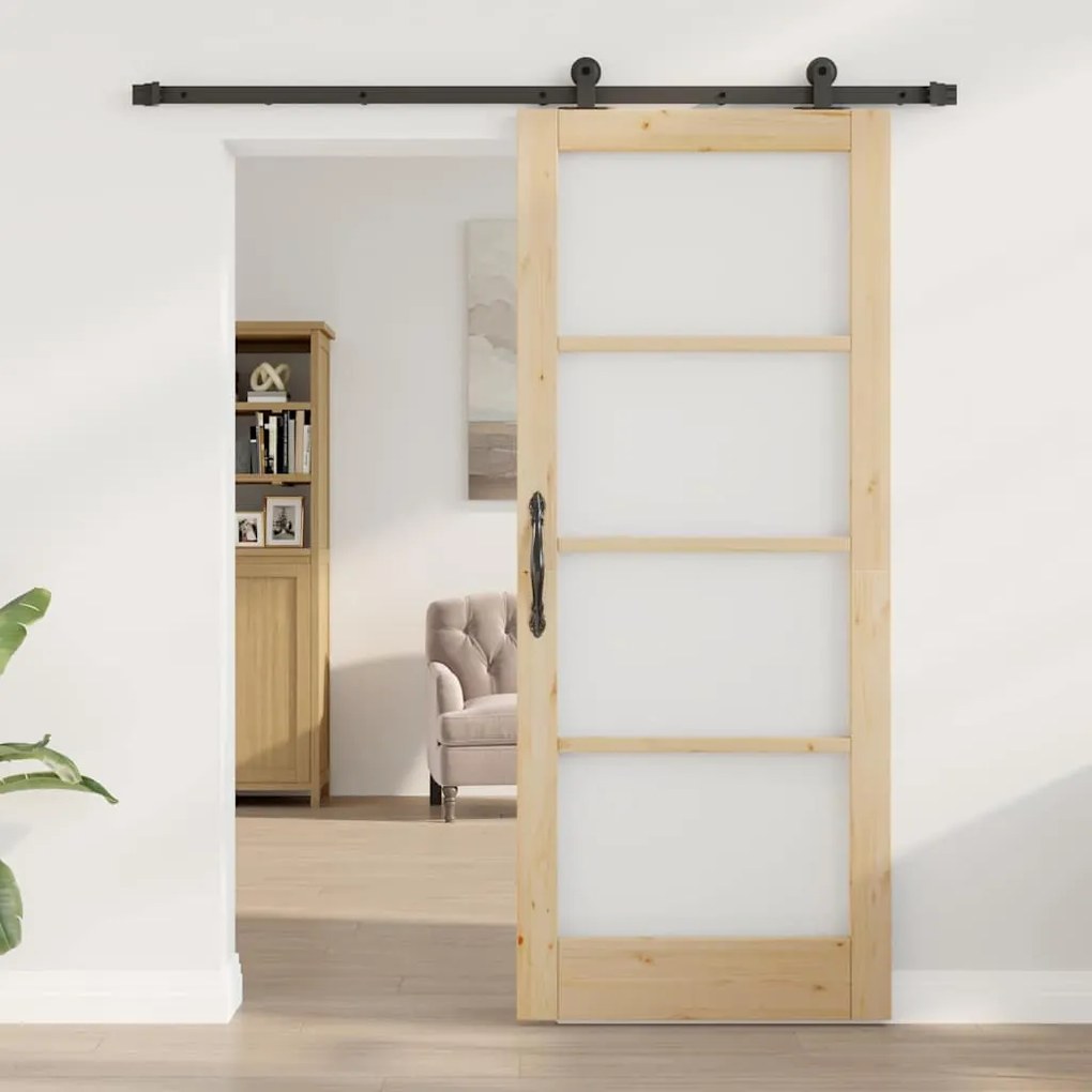vidaXL Συρόμενη Πόρτα Χειροκίνητος Καφέ 83 x 202 εκ. Ξύλο και μέταλλο