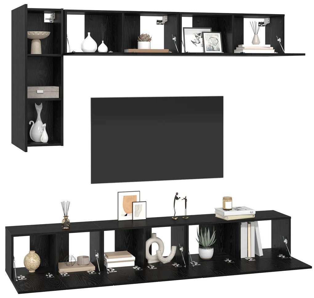 vidaXL Σετ Καθισμάτων Τηλεόρασης 6 pcs Μαύρη Δρυς 30.5 x 30 x 90 cm