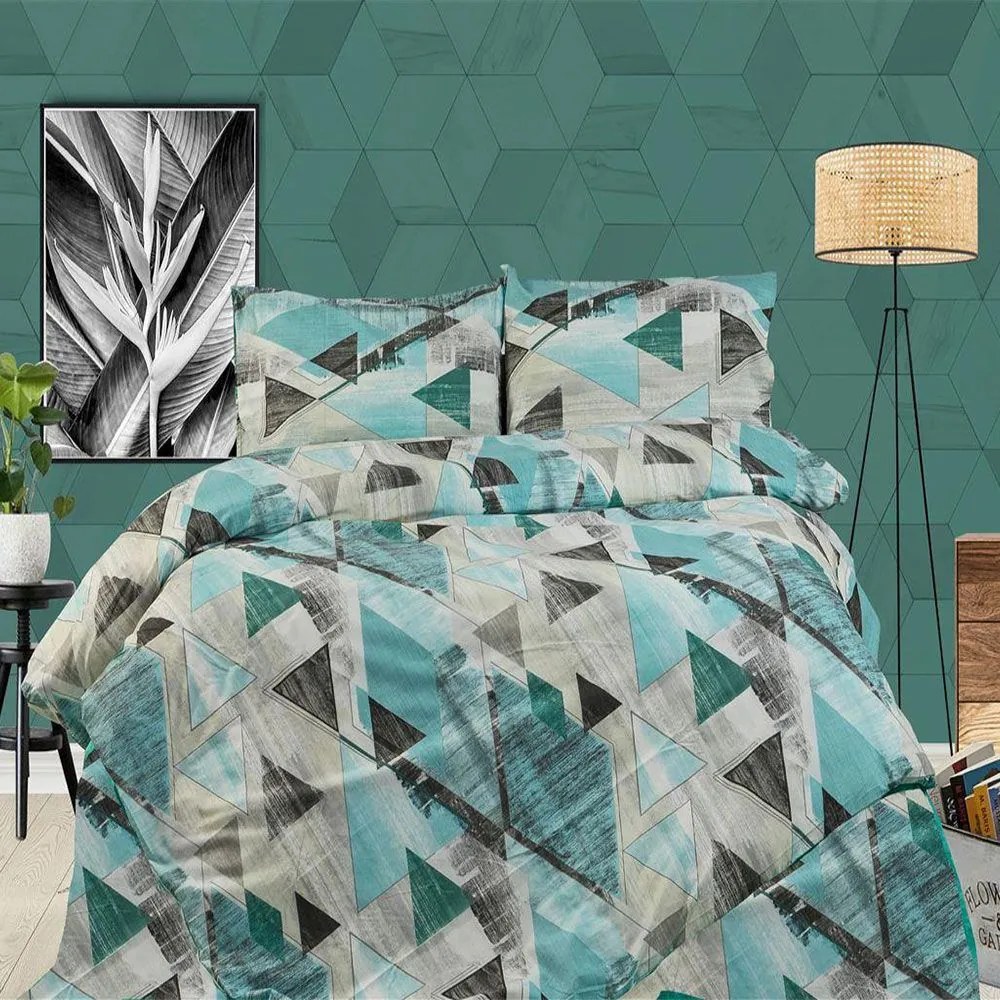 Σεντόνια Flannel Geometrical 332 (Σετ 4τμχ) Petrol DimCol Υπέρδιπλo 220x240cm 100% Cotton Flannel