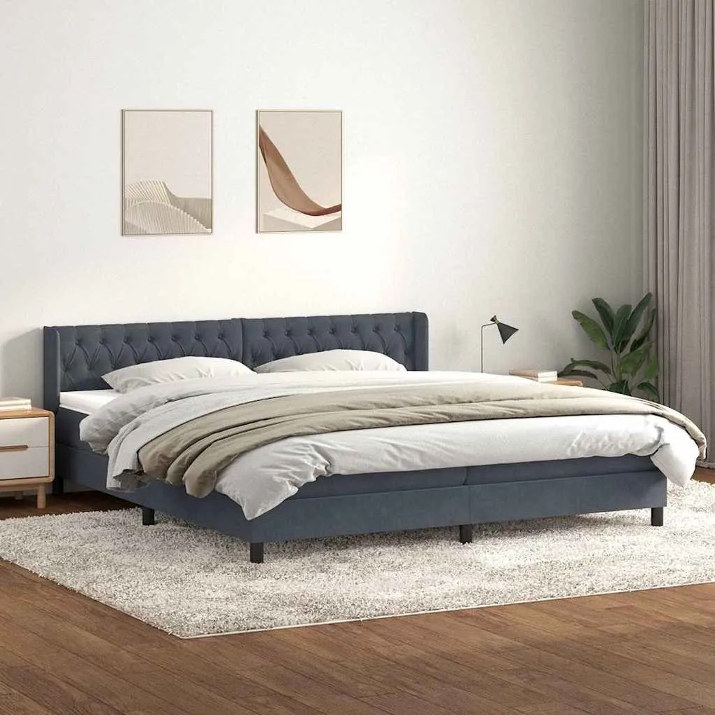 Box Spring Κρεβάτι με στρώμα Σκούρο γκρι 200x220 cm Βελούδινο - Γκρι