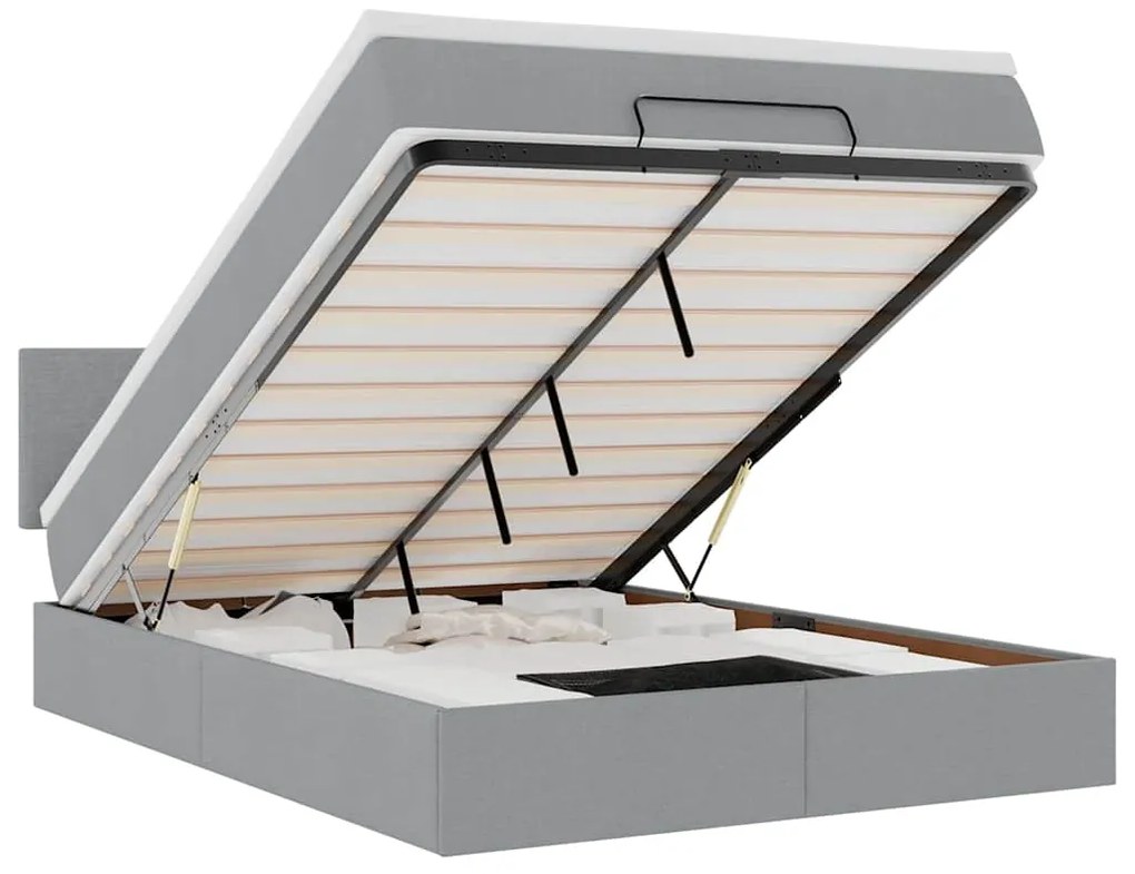 vidaXL Οθωμανικό κρεβάτι με στρώμα & LEDs Ανοιχτό γκρι ύφασμα