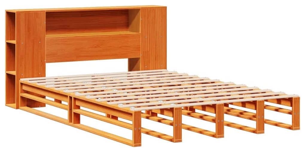 Κρεβάτι Βιβλιοθήκη Χωρίς Στρώμα Καφέ 120x190 εκ Μασίφ Πεύκο - Λευκό