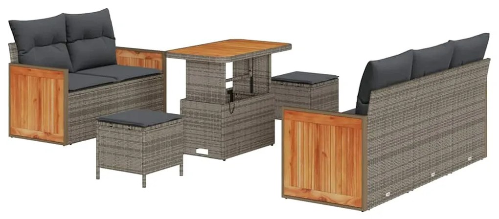 vidaXL Σετ Καναπέ Κήπου με μαξιλάρι 8 pcs Γκρι Πολυ ράταν