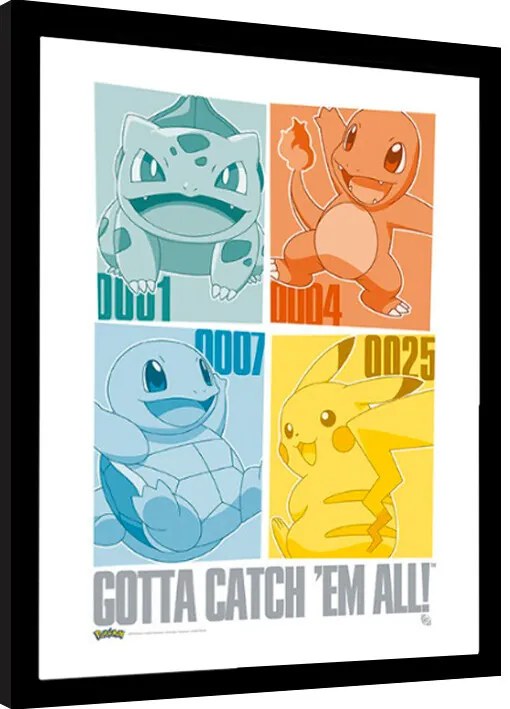 Κορνιζαρισμένη αφίσα Pokemon - Pikachu & Kanto Starters