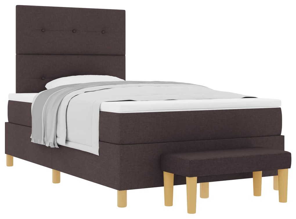 vidaXL Κρεβάτι Box Spring με Στρώμα & Πάγκο Σκούρο Καφέ 120x200 εκ. Υφάσματος