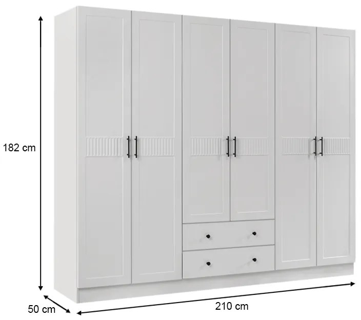 Ντουλάπα ρούχων Jenna Megapap εξάφυλλη χρώμα λευκό 210x50x182εκ.