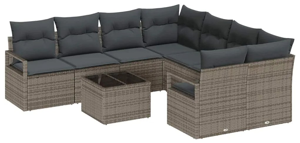 vidaXL Σετ Καναπέ Κήπου 9 pcs Γκρι 55 x 55 x 37 εκ συνθετικό ρατάν