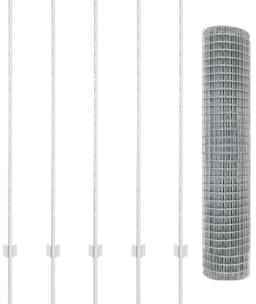 vidaXL Φράχτης με Στήλες. Ασημί 1.4 x 10 m Ατσάλι