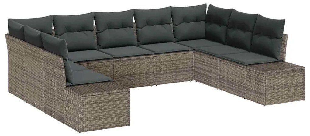 vidaXL Σετ Καναπέ Κήπου με μαξιλάρι 9 pcs Γκρι Πολυ ράταν