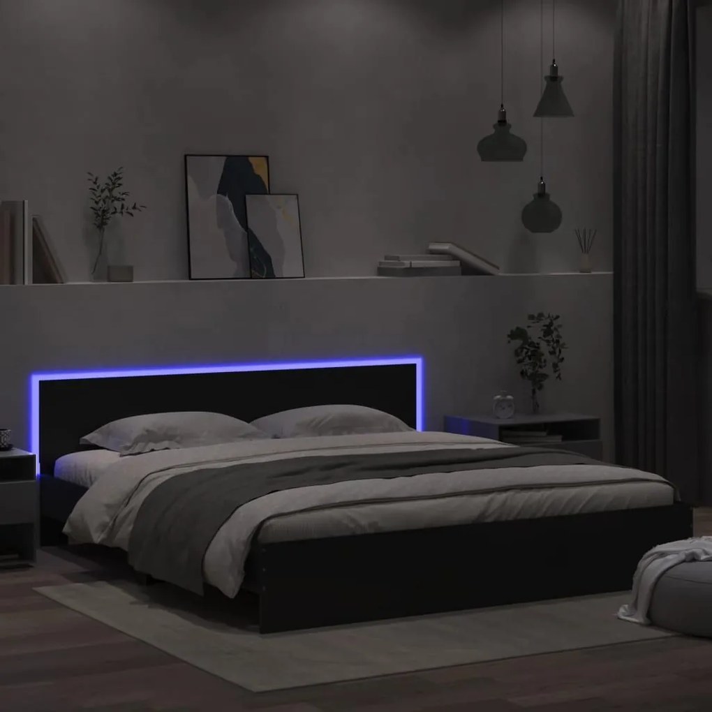 Πλαίσιο Κρεβατιού με Κεφαλάρι/LED Μαύρο 180x200 εκ - Μαύρο