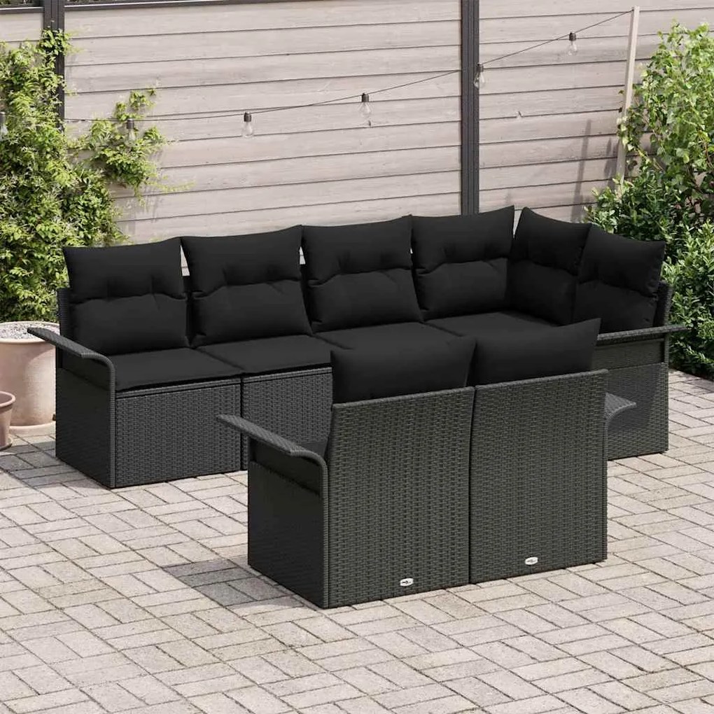 vidaXL Σετ Καναπέ Κήπου με μαξιλάρι 7 pcs Μαύρο Πολυ ράταν
