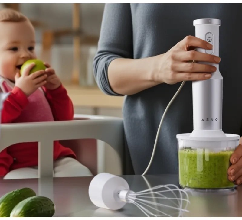 Μπλέντερ, τεμαχιστής και μίξερ 3 σε 1 AENO AHB0004W, 1200W, 0,5 l, 18 στάδια, Turbo, DC μοτέρ, Λευκό/inox