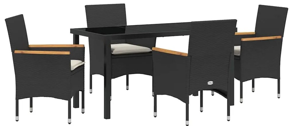 vidaXL Σέτ φαγητού για κήπο με μαξιλάρι 5 pcs Μαύρο συνθετικό ρατάν