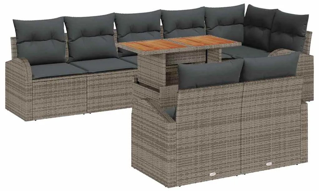 vidaXL Σετ Καναπέ Κήπου με μαξιλάρι 9 pcs Γκρι