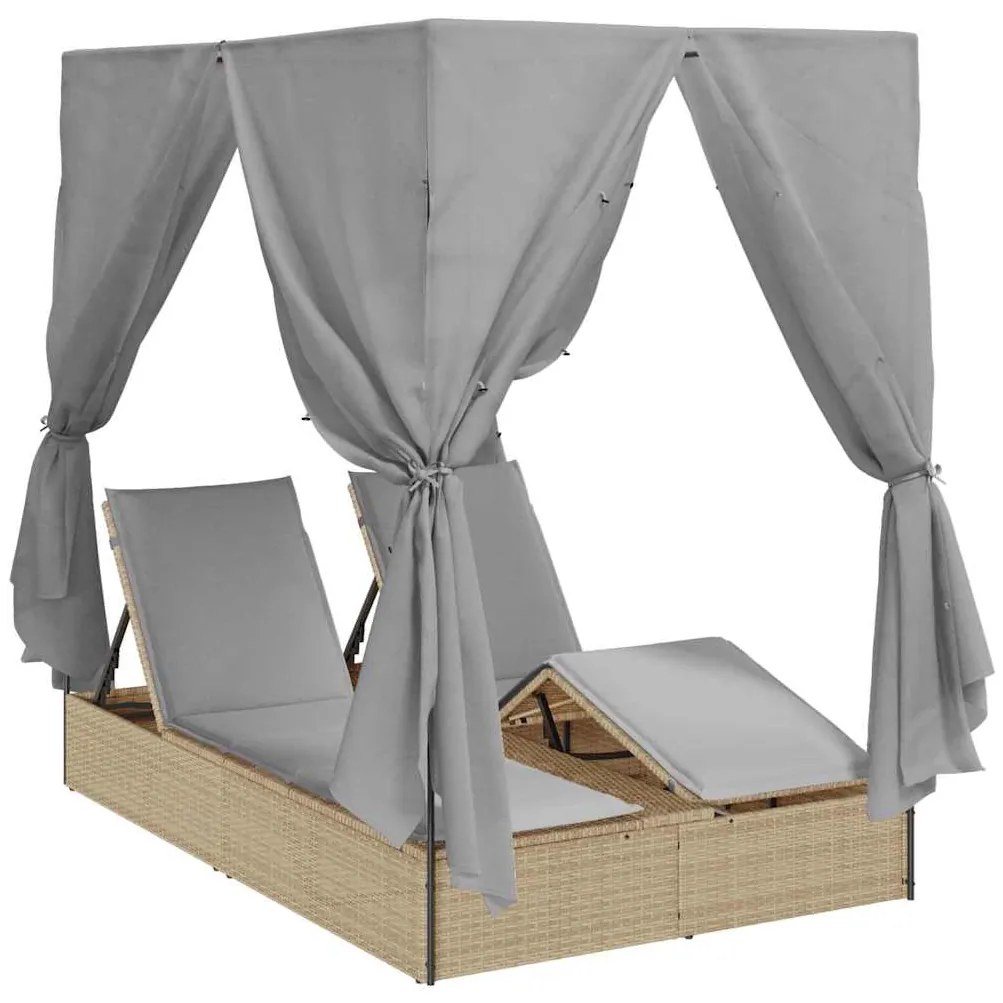 vidaXL Διπλή ξαπλώστρα με οροφή Μπεζ 205 x 129 x 200 εκ PE ρατάν