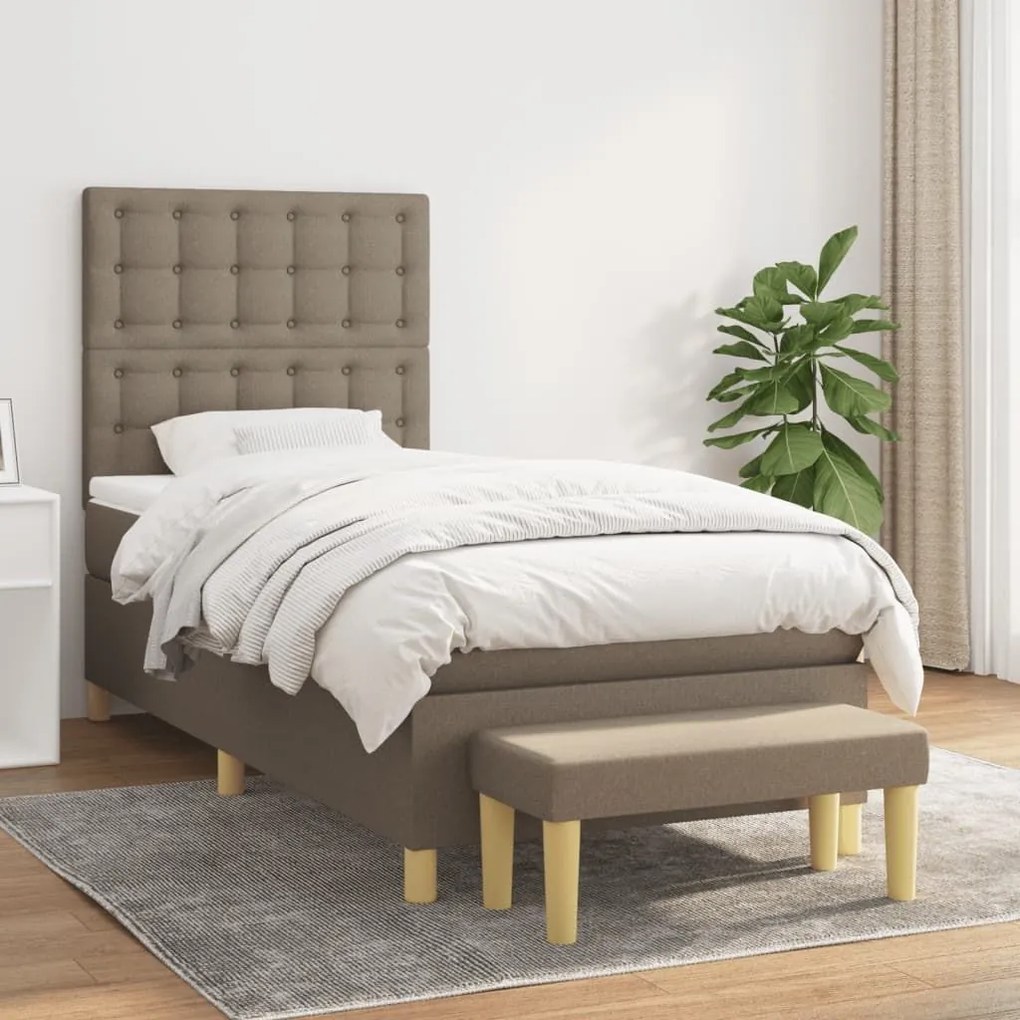 Κρεβάτι Boxspring με Στρώμα Taupe 80x200 εκ. Υφασμάτινο - Μπεζ-Γκρι