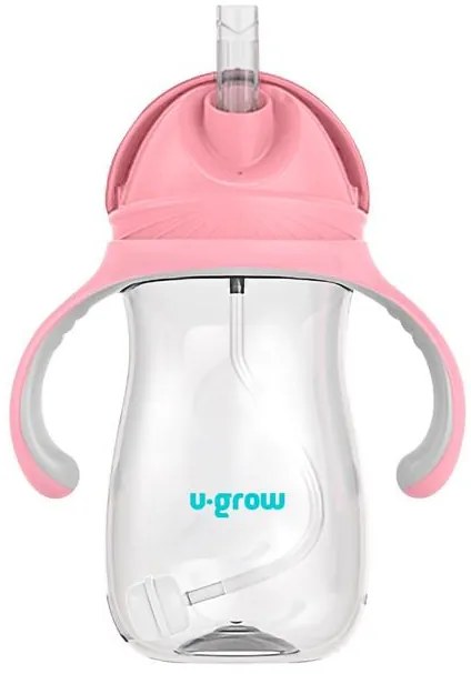 U-Grow UG-895PK Παιδικό Ποτηράκι με Λαβές και Καλαμάκι από Πλαστικό Ροζ 300ml