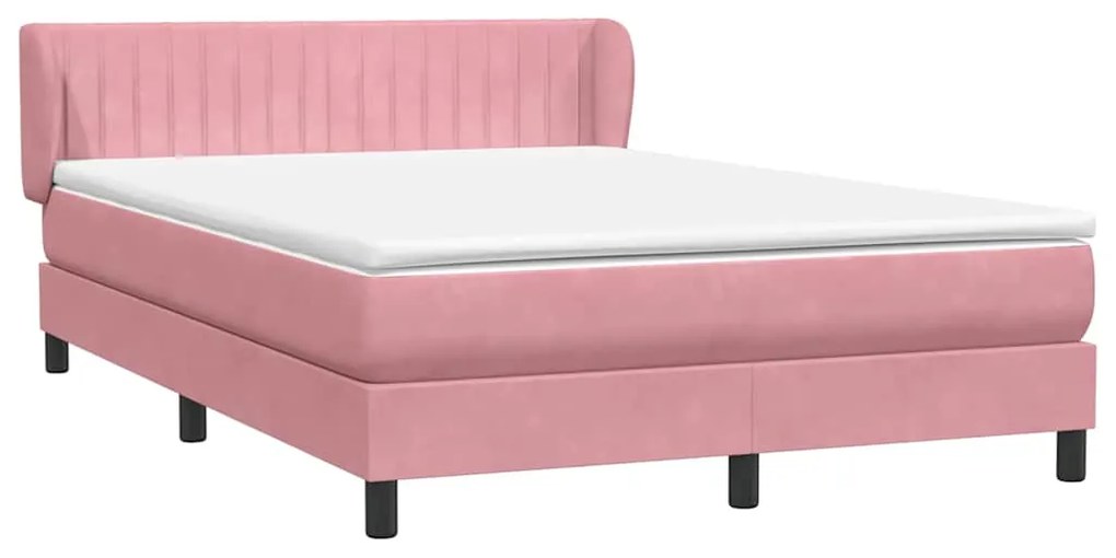 vidaXL Κρεβάτι Boxspring με Στρώμα Ροζ 140x210 εκ. Βελούδινο