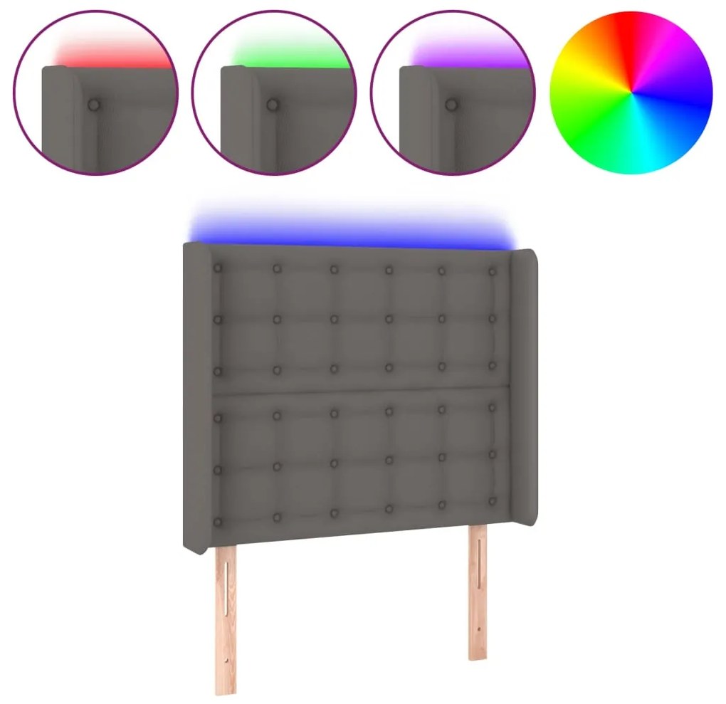 vidaXL Κεφαλάρι Κρεβατιού LED Γκρι 93x16x118/128 εκ. Συνθετ. Δέρμα