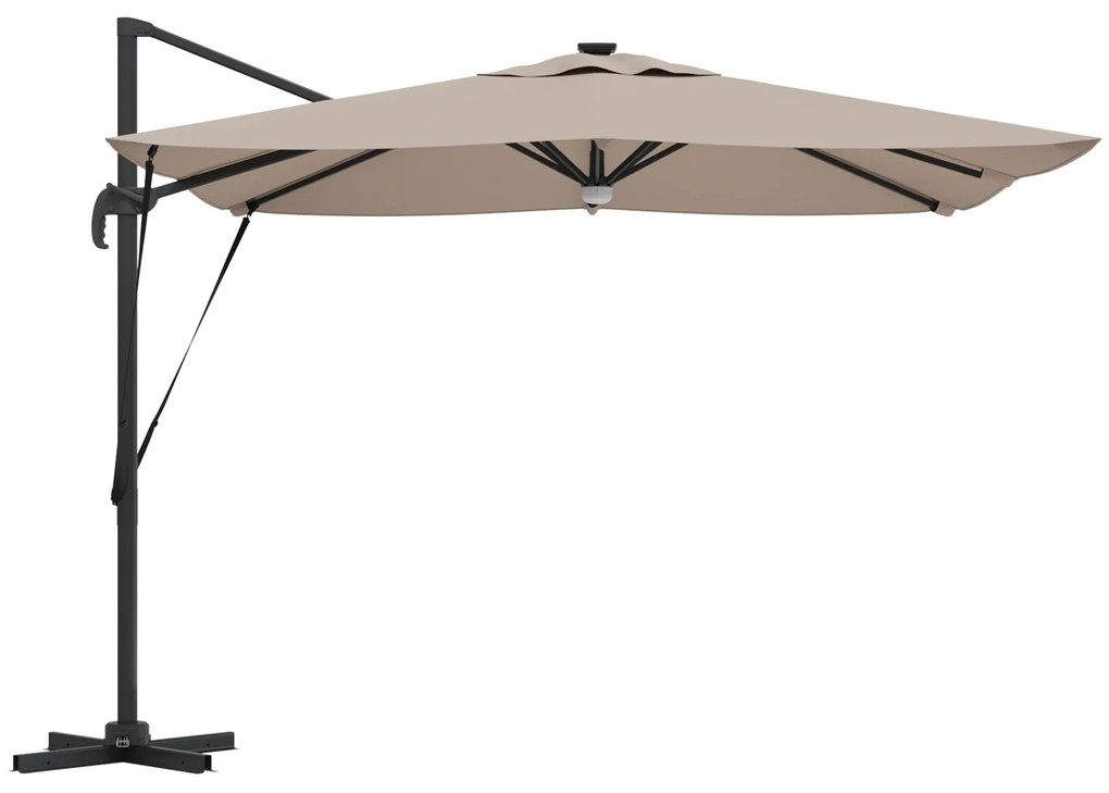 vidaXL Ομπρέλα με Βραχίονα με LEDs Ταουπέ 286x285x270 cm Αλουμίνιο