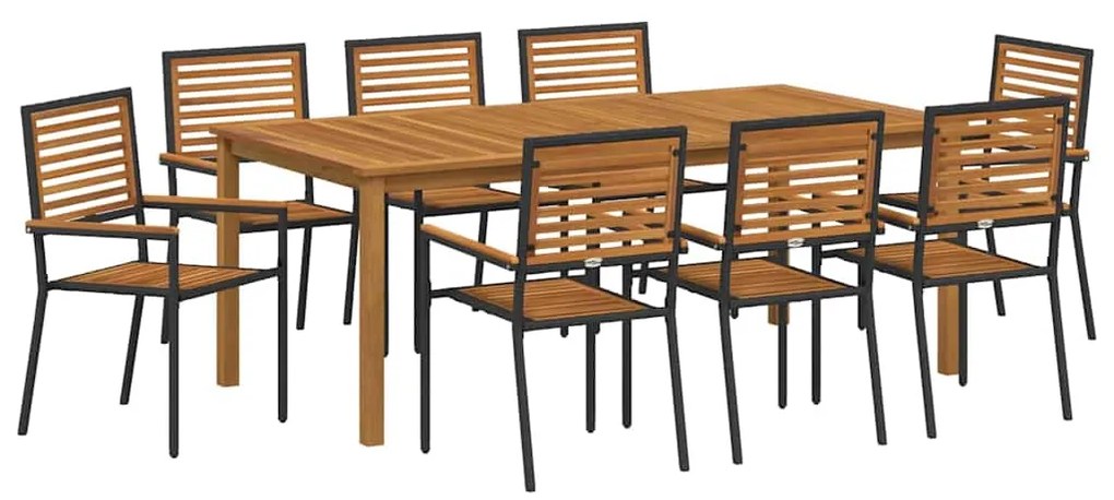 vidaXL Σέτ φαγητού για κήπο 9 pcs Μαύρο Στερεό Ξύλο Ακακίας